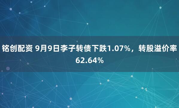 铭创配资 9月9日李子转债下跌1.07%，转股溢价率62.64%